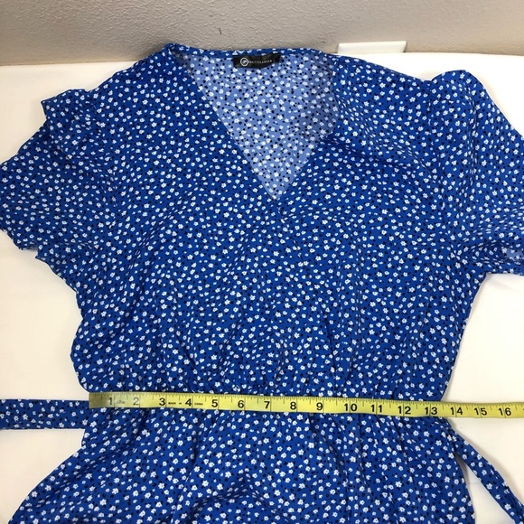 PRETTYGARDEN Floral Boho Short Sleeve V Neck Ruffle A-Line Wrap Maxi Dress M - Picture 12 of 15